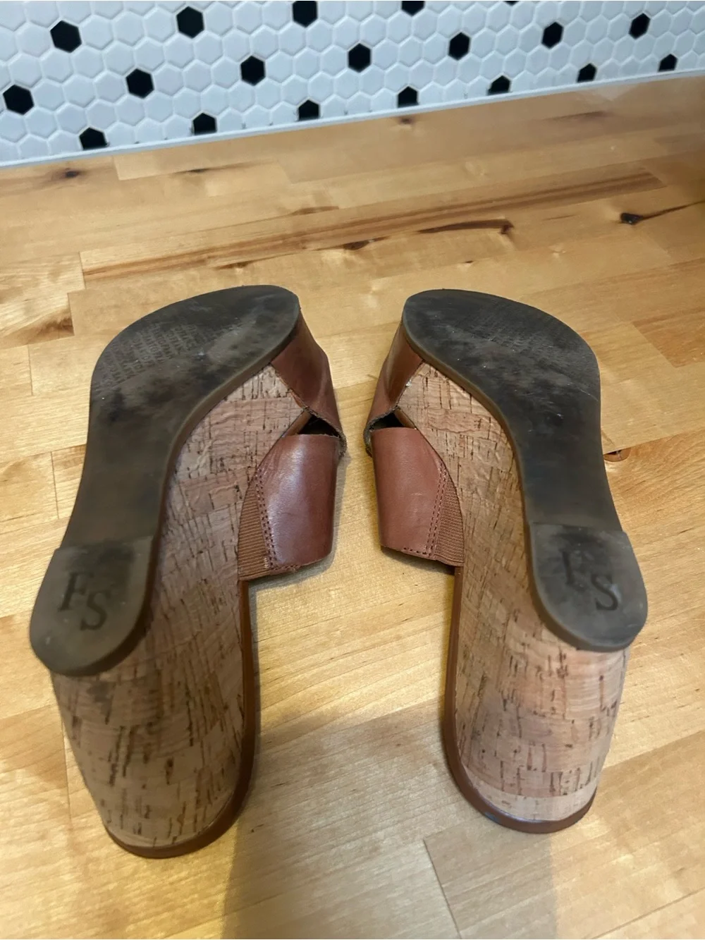 Franco Sarto Brown Leather Cork Wedge Sandals
